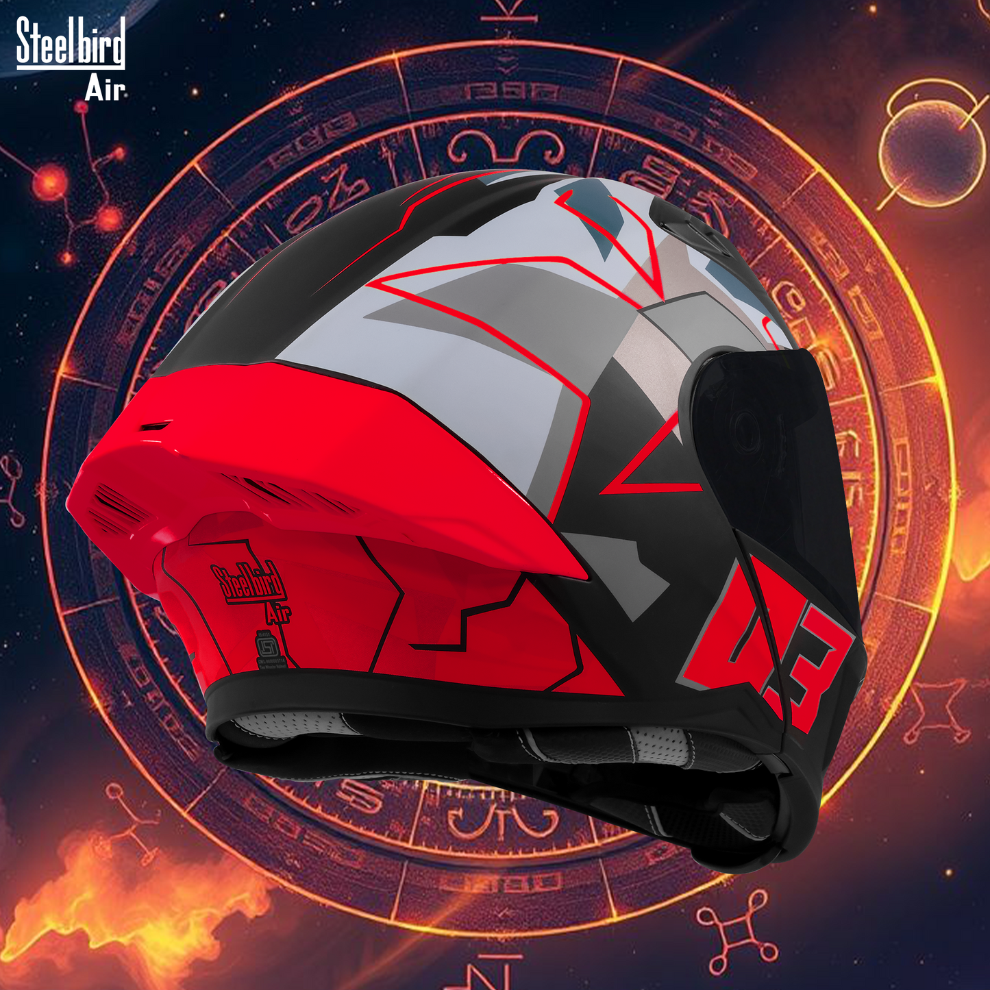 Steelbird SBA-20 03 ISI Certified Flip-Up Graphic Helmet for Men and Women with Inner Chrome Sun Shield .(Glossy Black Red with Smoke Visor).