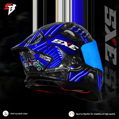 Steelbird SBH 61 SXE X2 ISI and Dot Certified Full Face Helmet for Men and with Inner Silver Sunshield (Glossy Black Blue)