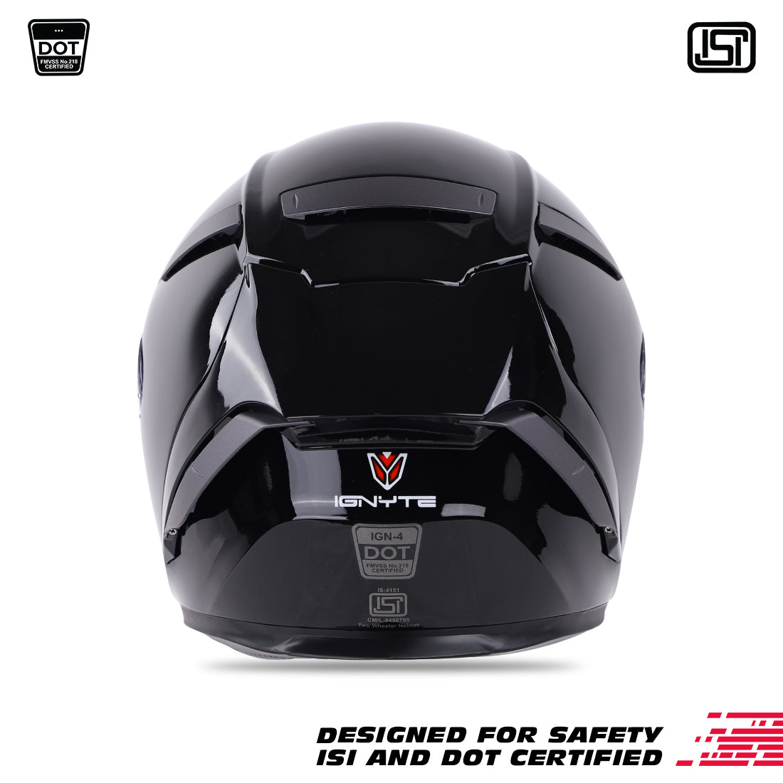 Ignyte IGN-4 ISI/DOT Certified Full Face Helmet with Outer Anti-Fog Clear Visor and Inner Smoke Sun Shield(Glossy Midnight Black)
