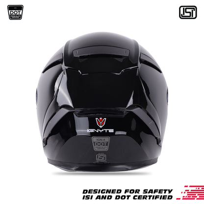 Ignyte IGN-4 ISI/DOT Certified Full Face Helmet with Outer Anti-Fog Clear Visor and Inner Smoke Sun Shield(Glossy Midnight Black)