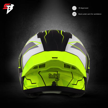 Steelbird SBA-20 09 ISI Certified Flip-Up Graphic Helmet for Men and Women with Inner Chrome Sun Shield .(Glossy Black Neon with Smoke Visor)