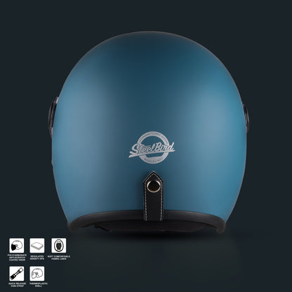 Steelbird SBH-56 Retro ISI Certified Open Face Helmet for Men and Women  (Matt Squadron Blue)