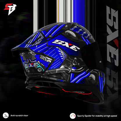 Steelbird SBH-61 SXE X2 Pinlock ISI and Dot Certified Full Face Helmet for Men and with Inner Silver Sunshield (Glossy Black Blue with Smoke Visor)