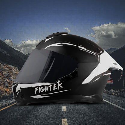 Steelbird SBH-57 Fighter F2 Graphic Helmet ISI and DOT Certified Full Face Helmet for Men with Inner Silver Sun Shield (Glossy Black White)