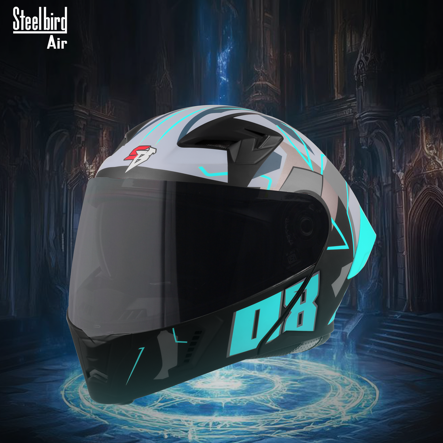 Steelbird SBA-20 08 ISI Certified Flip-Up Graphic Helmet for Men and Women with Inner Chrome Sun Shield. (Glossy Black Jazz Blue with Smoke Visor).