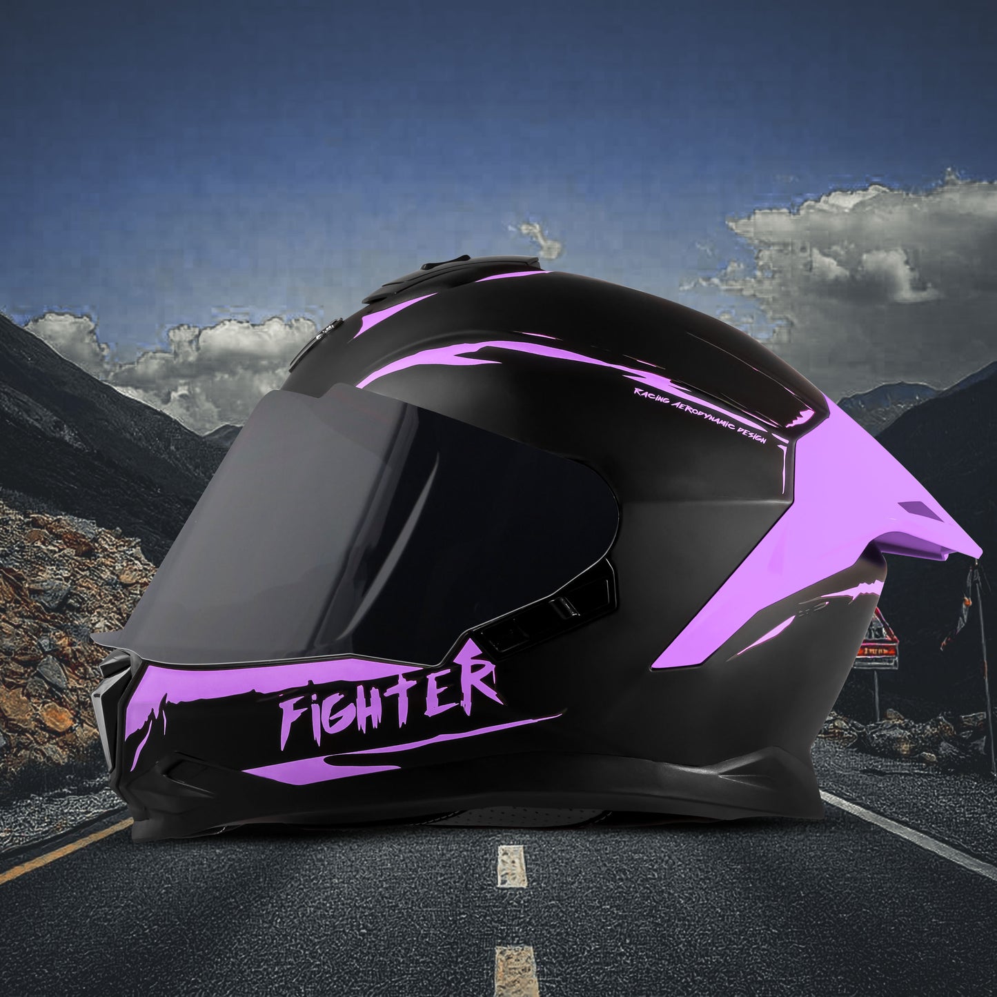 Steelbird SBH-57 Fighter F2 Graphic Helmet ISI and DOT Certified Full Face Helmet for Men with Inner Silver Sun Shield (Glossy Black Voilet)