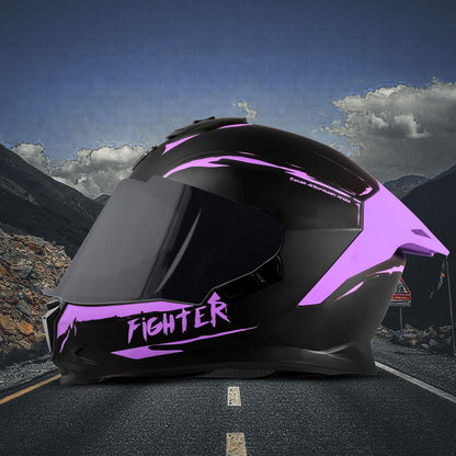 Steelbird SBH-57 Fighter F2 Graphic Helmet ISI and DOT Certified Full Face Helmet for Men with Inner Silver Sun Shield (Glossy Black Voilet)