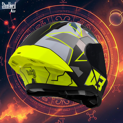 Steelbird SBA-20 03  ISI Certified Flip-Up Graphic Helmet for Men and Women with Inner Chrome Sun Shield .(Glossy Black Neon with Smoke Visor).