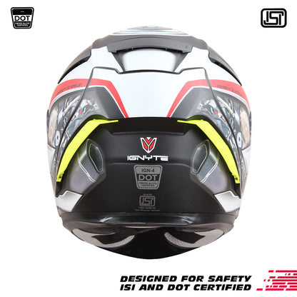 Ignyte IGN-4 Machine ISI/DOT Certified Full Face Graphic Helmet with Outer Anti-Fog Clear Visor and Inner Smoke Sun Shield (Glossy White Blue)