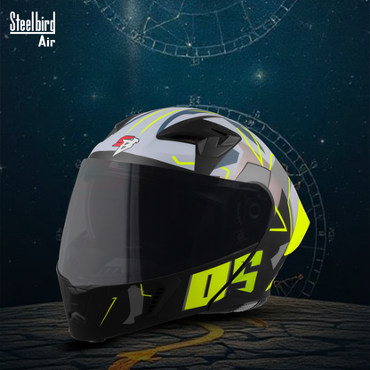 Steelbird SBA-20 05  ISI Certified Flip-Up Graphic Helmet for Men and Women with Inner Chrome Sun Shield .(Glossy Black Neon with Smoke Visor).