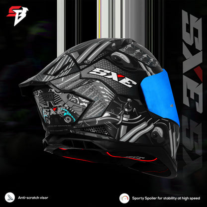 Steelbird SBH 61 SXE X2 ISI and Dot Certified Full Face Helmet for Men and with Inner Silver Sunshield (Glossy Black Grey)