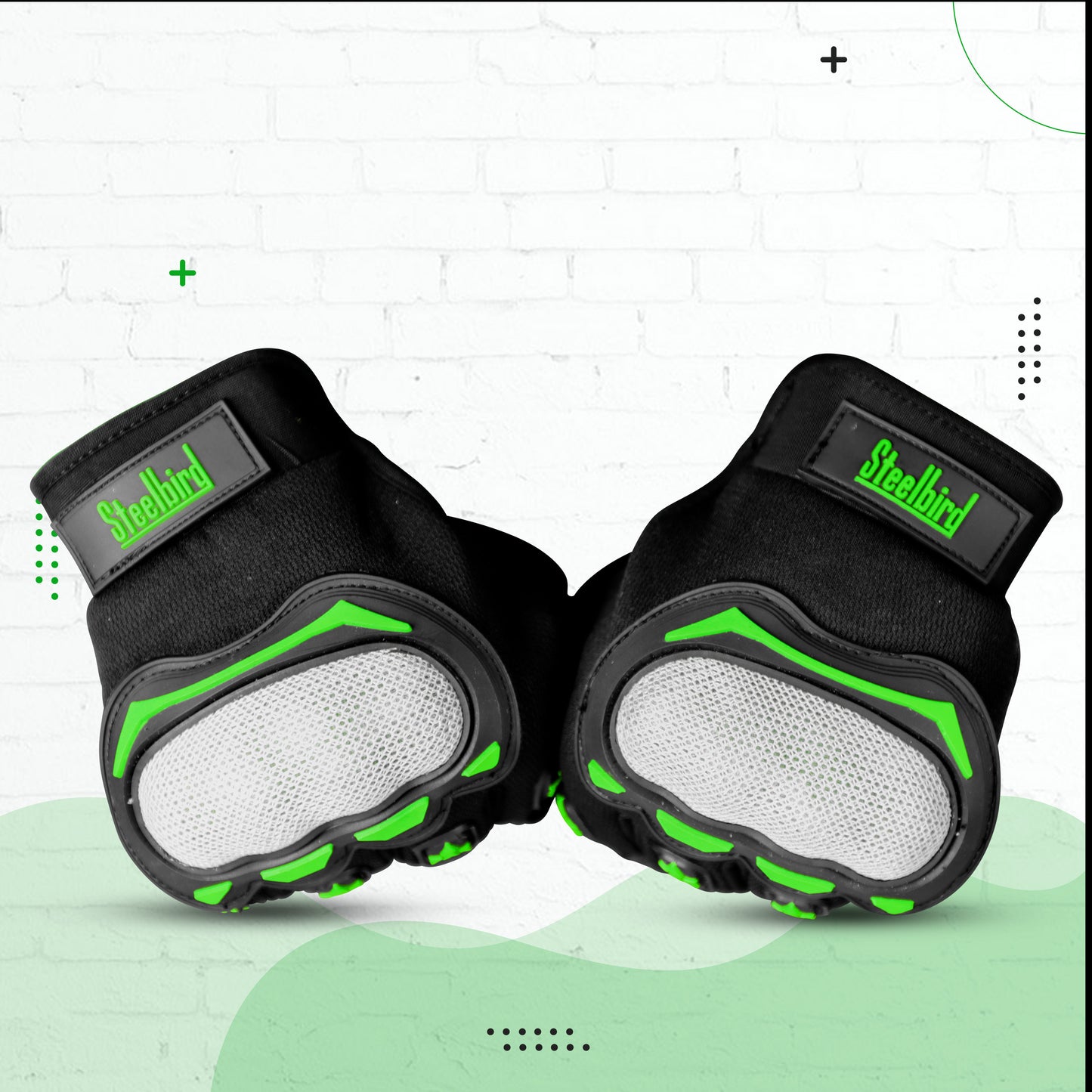 Steelbird Experience 1.0 Reflective Full Finger Bike Riding Gloves with Touch Screen Sensitivity at Thumb and Index Finger, Protective Off-Road Motorbike Racing (Black Green)