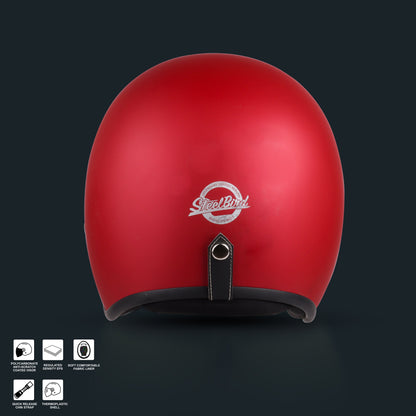 Steelbird SBH-55 Retro ISI Certified Open Face Helmet for Men and Women(Matt Maroon)