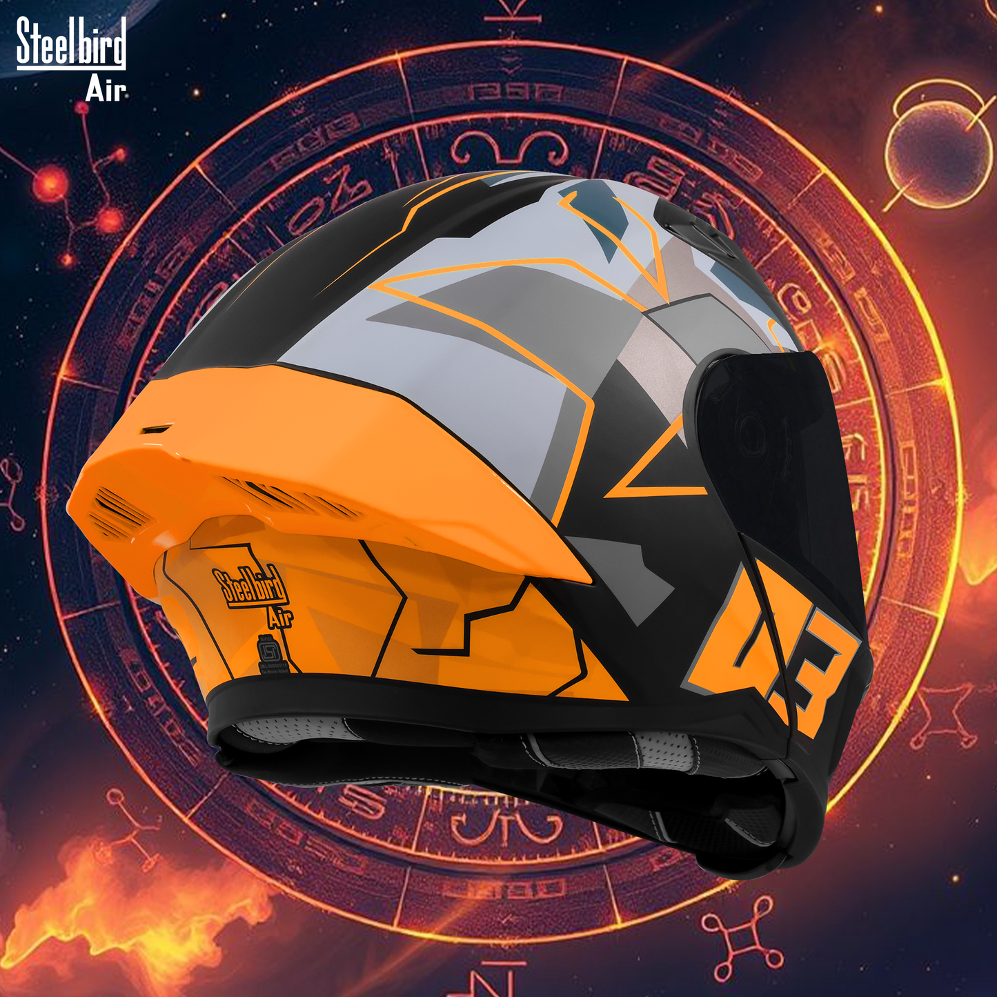 Steelbird SBA-20 03 ISI Certified Flip-Up Graphic Helmet for Men and Women with Inner Chrome Sun Shield .(Glossy Black Orange with Smoke Visor).