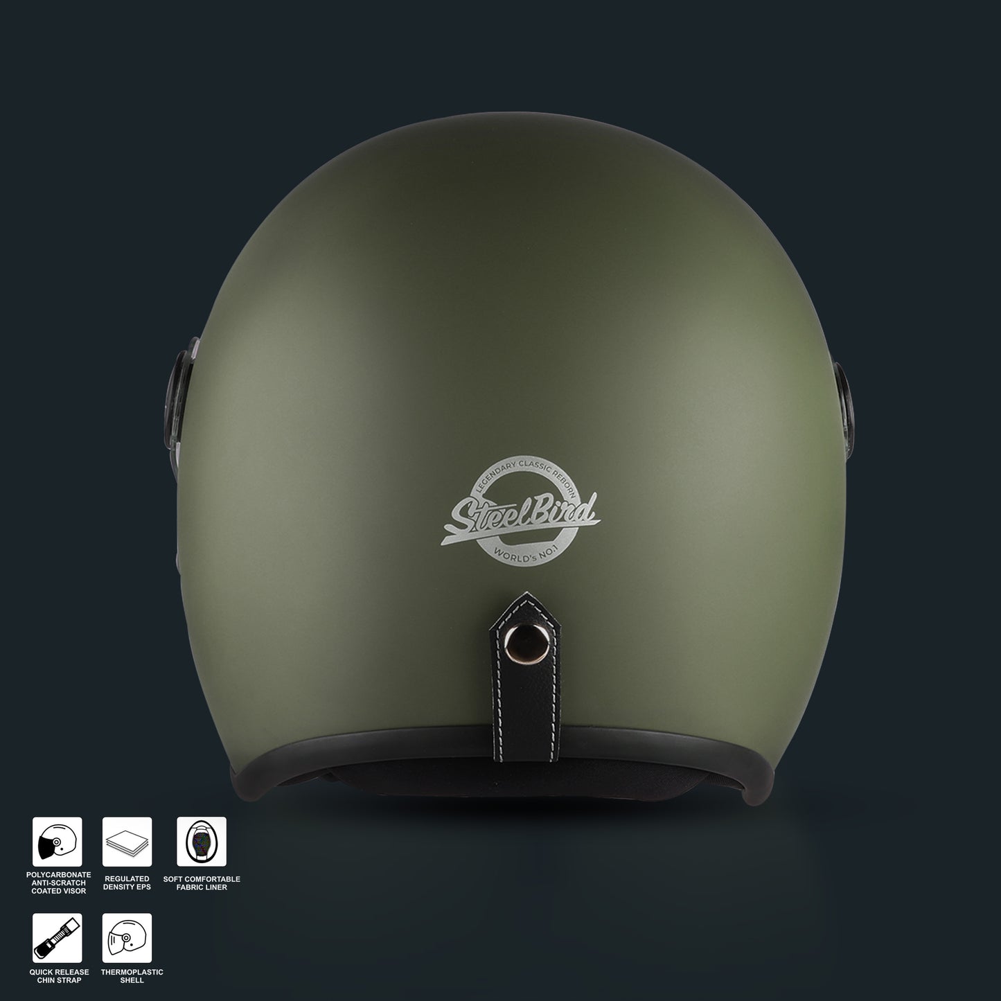Steelbird SBH-56 Retro Steelbird SBH-56 Retro ISI Certified Open Face Helmet for Men and Women  (Matt Battle Green)