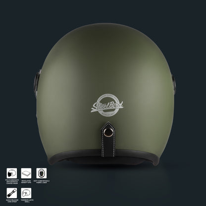 Steelbird SBH-56 Retro Steelbird SBH-56 Retro ISI Certified Open Face Helmet for Men and Women  (Matt Battle Green)