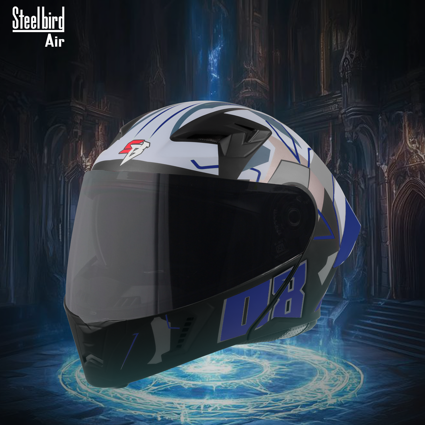 Steelbird SBA-20 08 ISI Certified Flip-Up Graphic Helmet for Men and Women with Inner Chrome Sun Shield.(Glossy Black Blue with Smoke Visor)