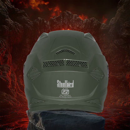 Steelbird SBH-25 Rudra ISI Certified Full Face Helmet for Men and Women Motorbike Helmet  (Dashing Battle Green)