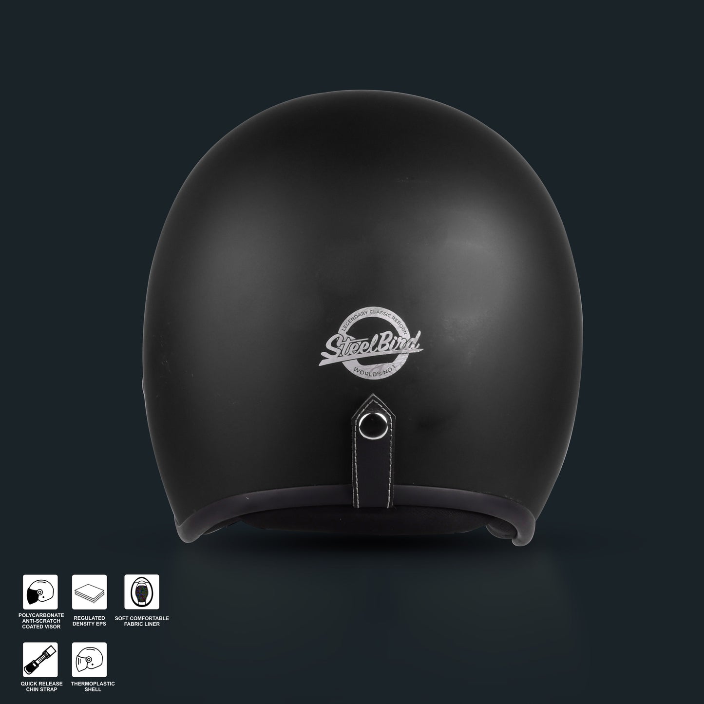 Steelbird SBH-55 Retro ISI Certified Open Face Helmet for Men and Women(Matt Black)