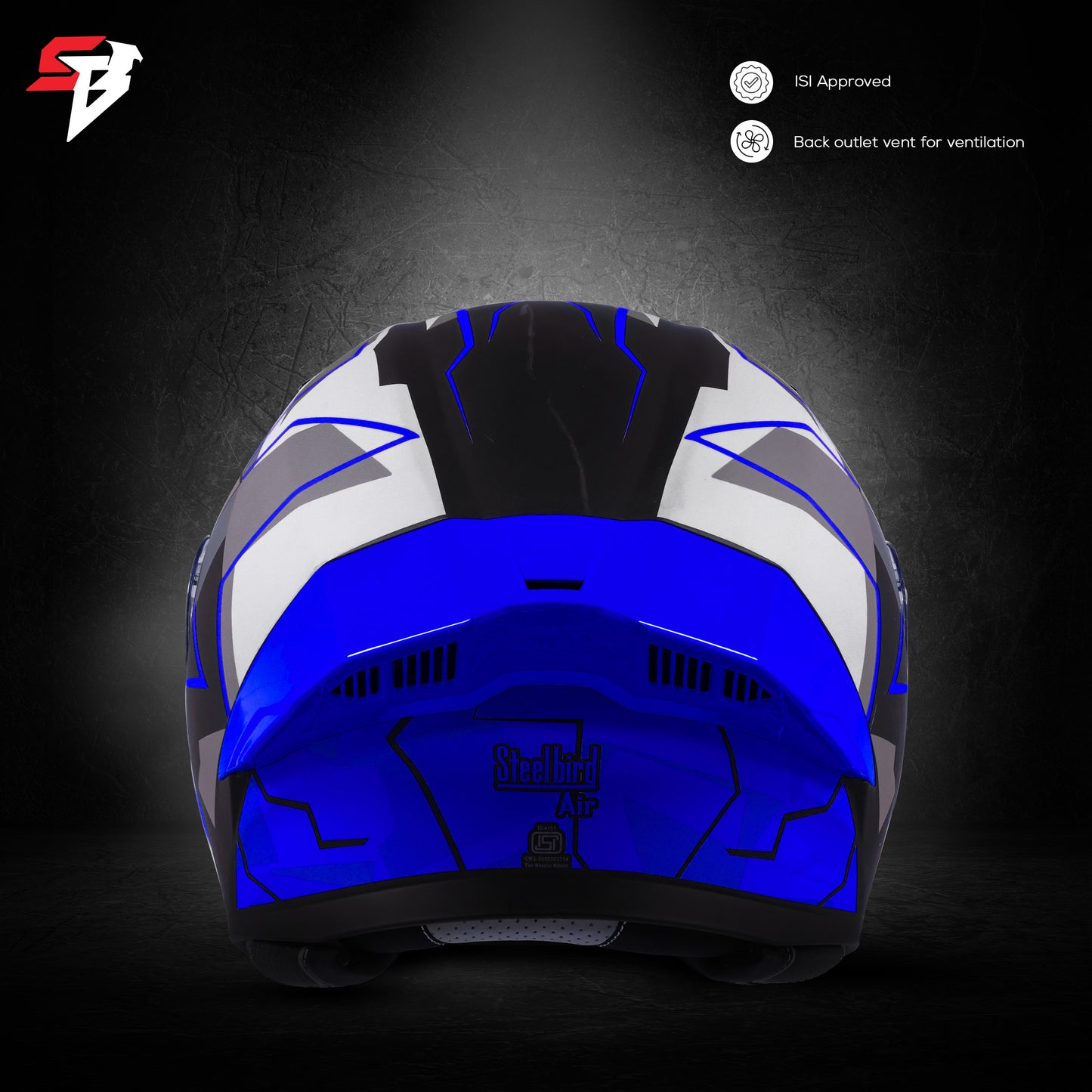 Steelbird SBA-20 09 ISI Certified Flip-Up Graphic Helmet for Men and Women with Inner Chrome Sun Shield(Glossy Black Blue with Smoke Visor)