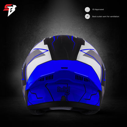 Steelbird SBA-20 09 ISI Certified Flip-Up Graphic Helmet for Men and Women with Inner Chrome Sun Shield(Glossy Black Blue with Smoke Visor)