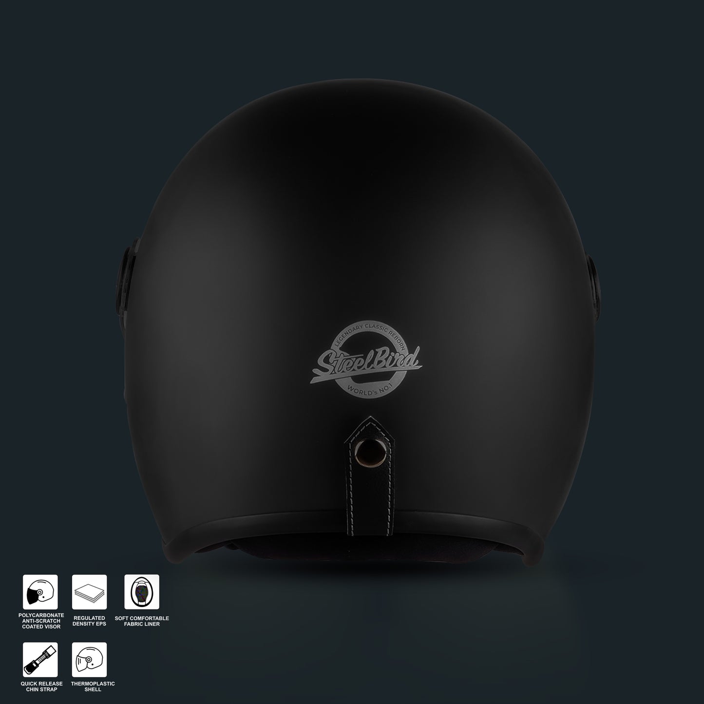 Steelbird SBH-56 Retro ISI Certified Open Face Helmet for Men and Women(Matt Black)