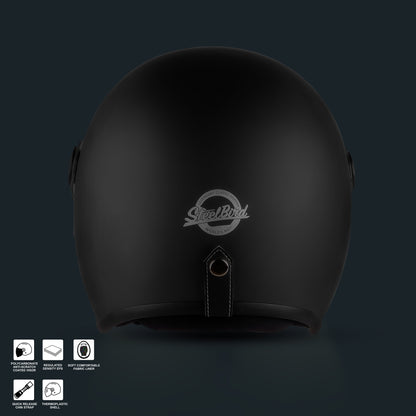 Steelbird SBH-56 Retro ISI Certified Open Face Helmet for Men and Women(Matt Black)