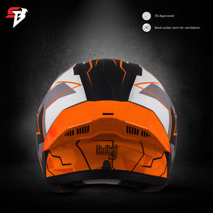 Steelbird SBA-20 09 ISI Certified Flip-Up Graphic Helmet for Men and Women with Inner Chrome Sun Shield .(Glossy Black Orange with Smoke Visor)