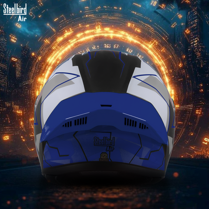 Steelbird SBA-20 04 ISI Certified Flip-Up Graphic Helmet for Men and Women with Inner Chrome Sun Shield.(Glossy Black Blue with Smoke Visor).