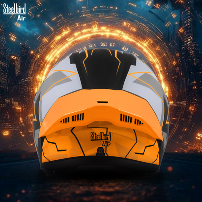 Steelbird SBA-20 04 ISI Certified Flip-Up Graphic Helmet for Men and Women with Inner Chrome Sun Shield .(Glossy Black Orange with Smoke Visor).