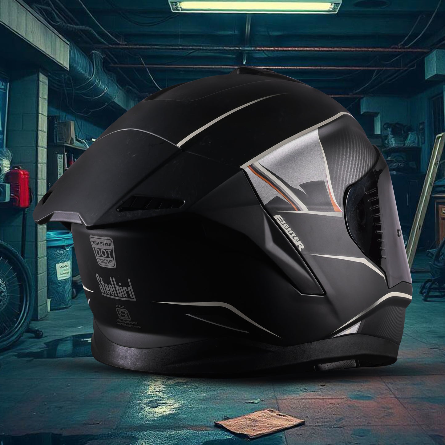Steelbird SBH-57 Carbon Fighter ISI and DOT Certified Full Face Helmet for Men and Women with Inner Chrome Sun Shield.