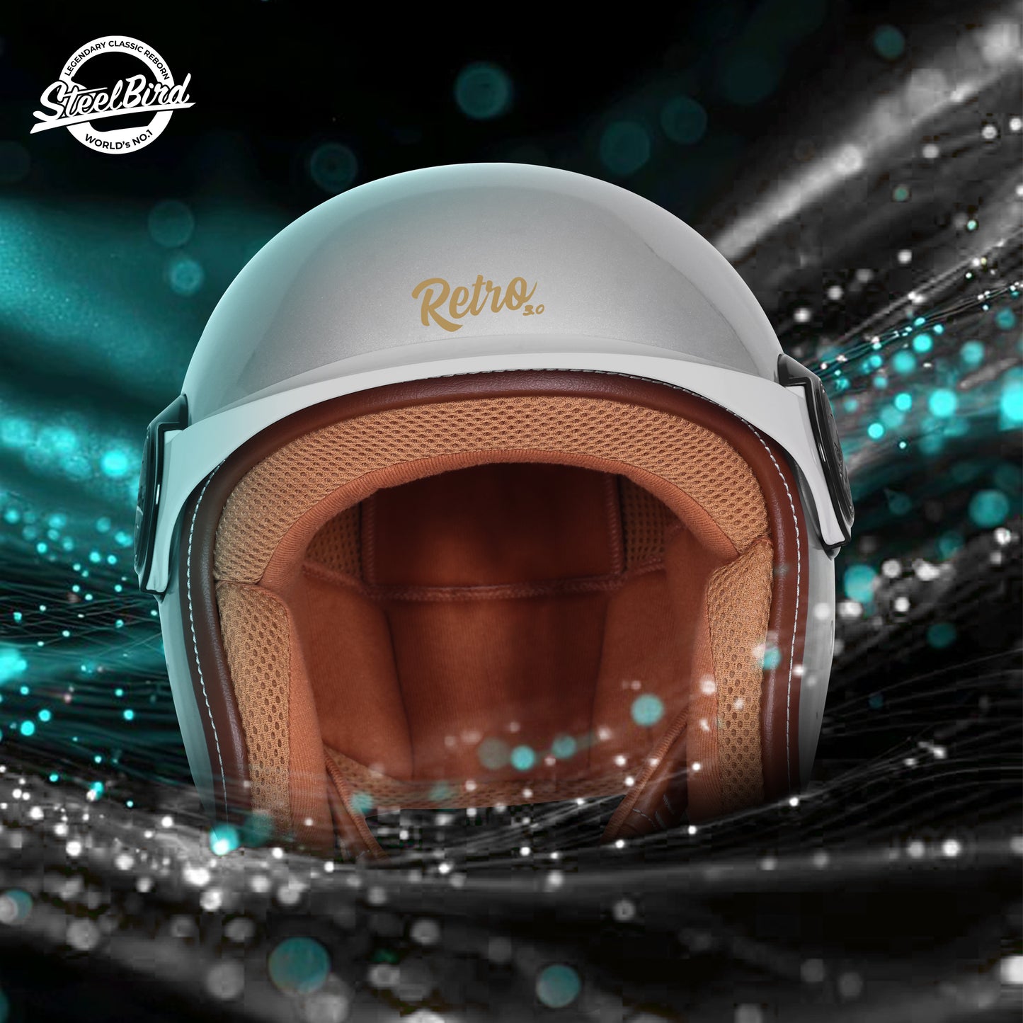 Steelbird SBH 65 Retro 3.0 DOT and ISI Certified Open Face Helmet for Men and Women . (Glossy Titanium Grey)