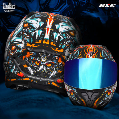 Steelbird SBH-61 SXE X1 ISI and Dot Certified Full Face Helmet for Men with Inner Silver Sunshield .Clear Visor With Extra Chrome.