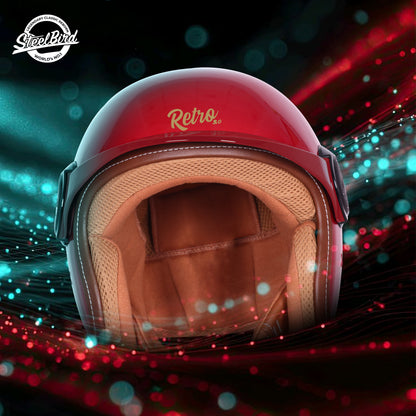 Steelbird SBH 65 Retro 3.0 DOT and ISI Certified Open Face Helmet for Men and Women . (Glossy Black)