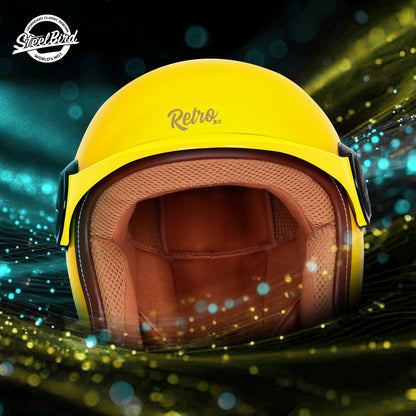 Steelbird SBH 65 Retro 3.0 DOT and ISI Certified Open Face Helmet for Men and Women . (Glossy Yellow)