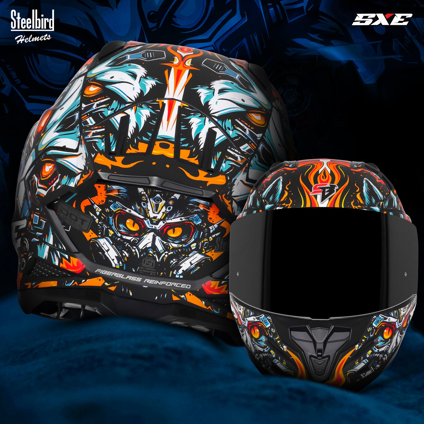 Steelbird SBH-61 SXE X1  Pinlock ISI and Dot Certified Full Face Helmet for Men with Inner Silver Sunshield .Anti Fog Visor.