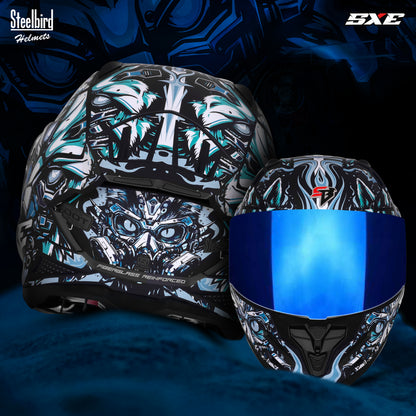 Steelbird SBH-61 SXE X1 ISI and Dot Certified Full Face Helmet for Men with Inner Silver Sunshield .