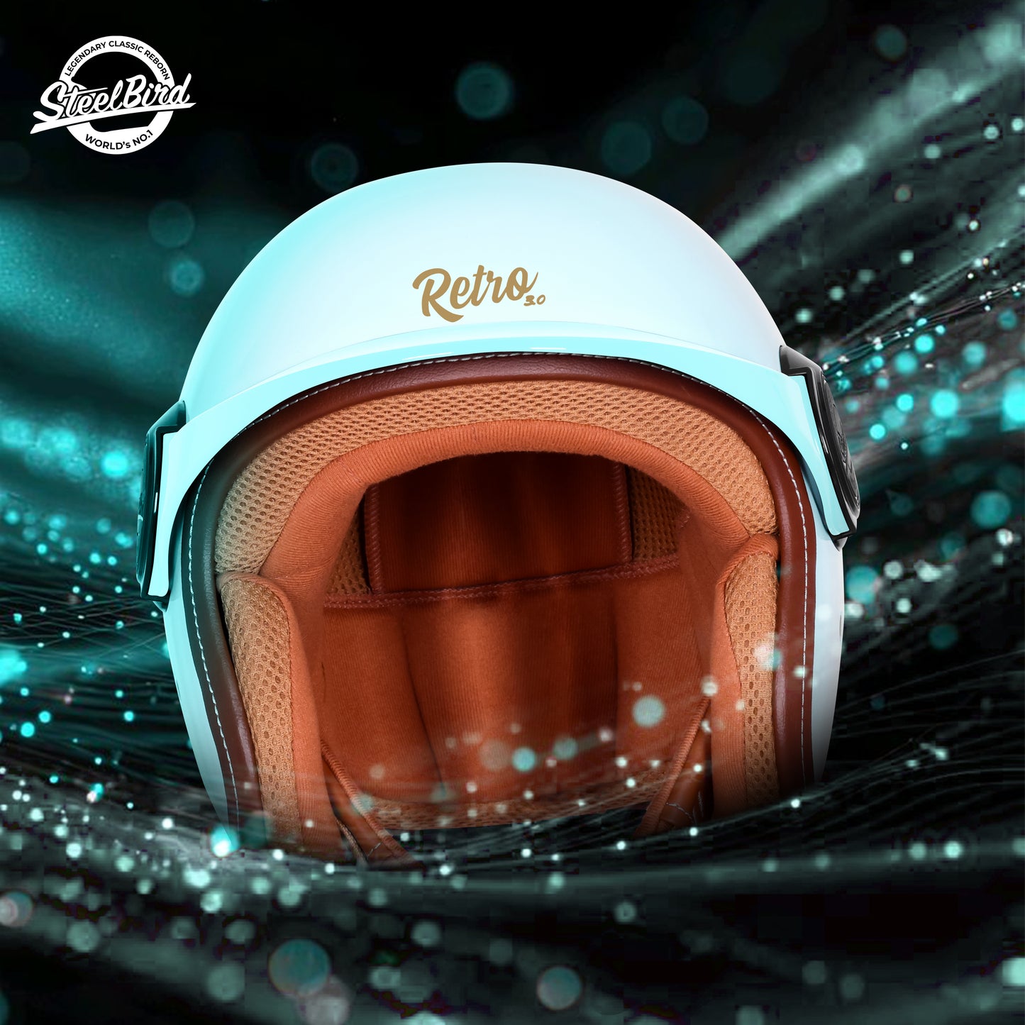 Steelbird SBH 65 Retro 3.0 DOT and ISI Certified Open Face Helmet for Men and Women . (Glossy Mist Green)