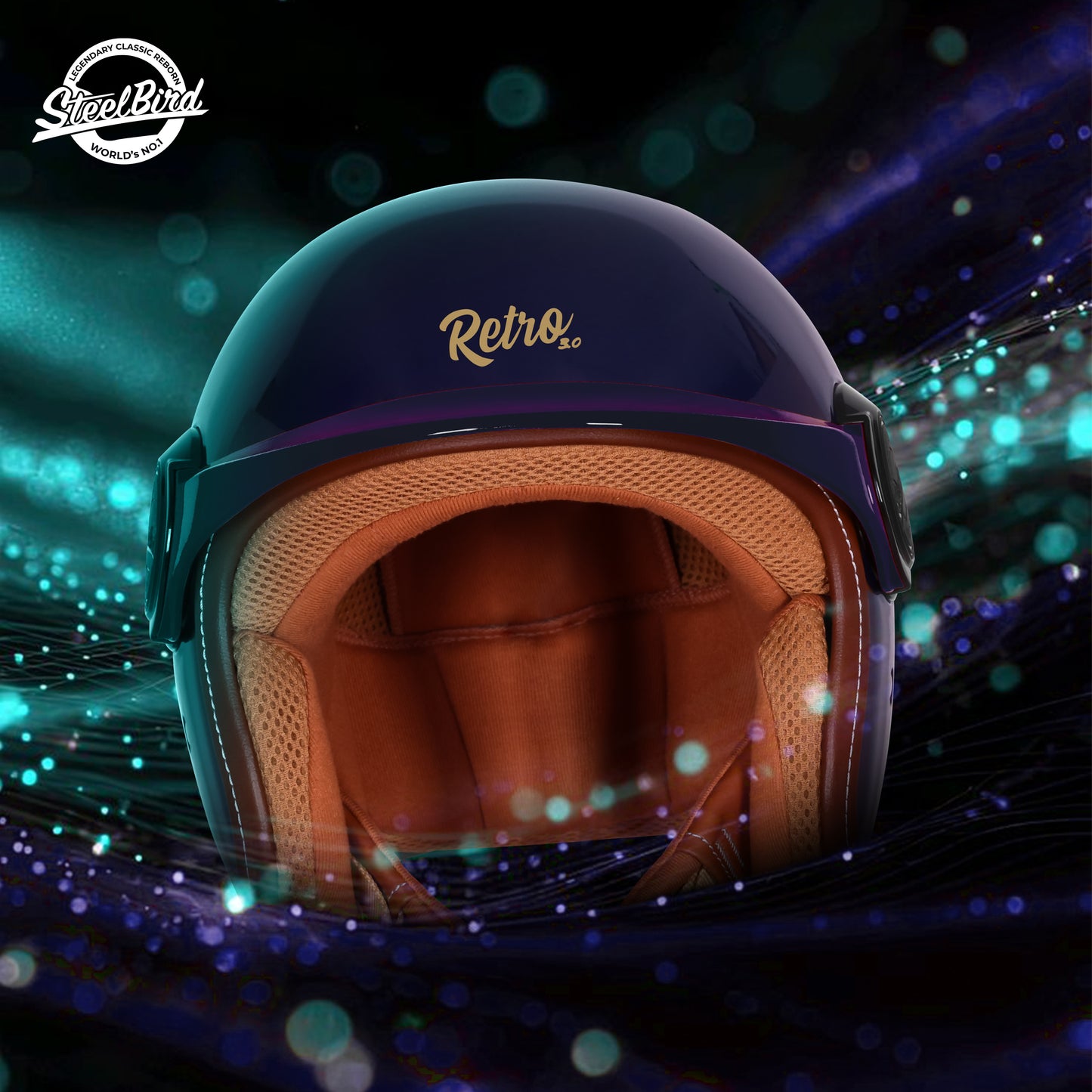 Steelbird SBH 65 Retro 3.0 DOT and ISI Certified Open Face Helmet for Men and Women . (Glossy Nevy Blue)