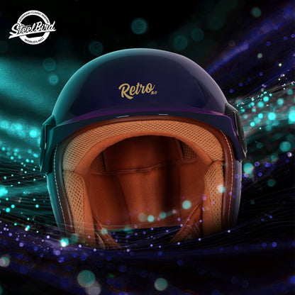 Steelbird SBH 65 Retro 3.0 DOT and ISI Certified Open Face Helmet for Men and Women . (Glossy Nevy Blue)