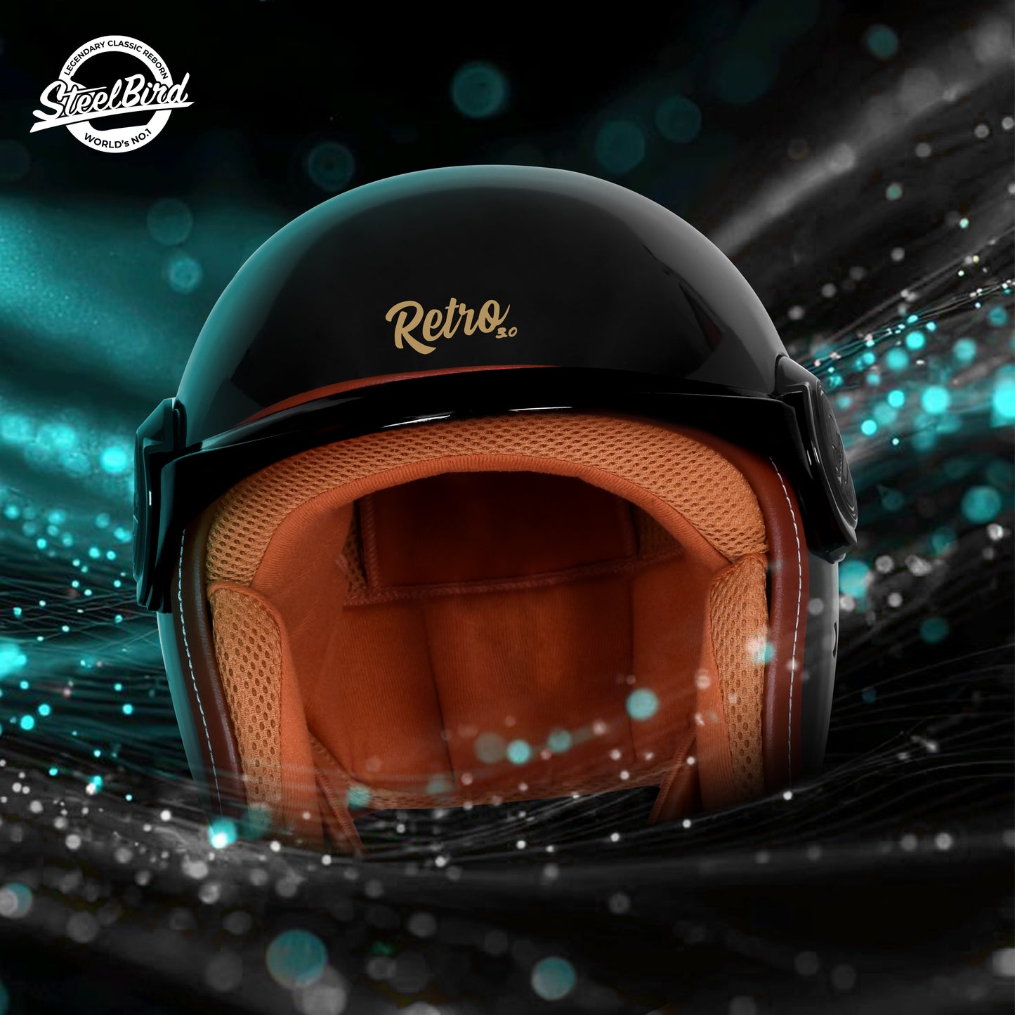 Steelbird SBH 65 Retro 3.0 DOT and ISI Certified Open Face Helmet for Men and Women . (Glossy Black)