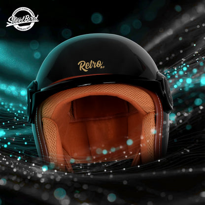 Steelbird SBH 65 Retro 3.0 DOT and ISI Certified Open Face Helmet for Men and Women . (Glossy Black)