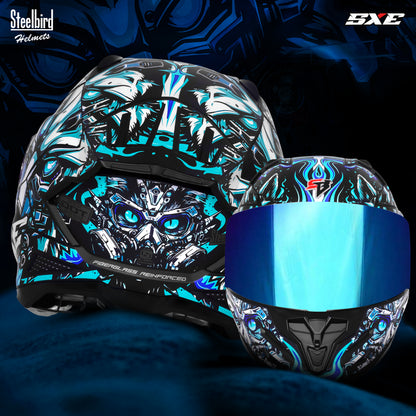 Steelbird SBH-61 SXE X1 ISI and Dot Certified Full Face Helmet for Men with Inner Silver Sunshield .Clear Visor With Extra Chrome.