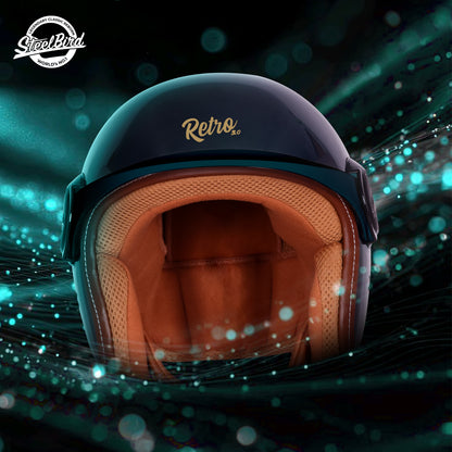 Steelbird SBH 65 Retro 3.0 DOT and ISI Certified Open Face Helmet for Men and Women . (Glossy Forest Green)