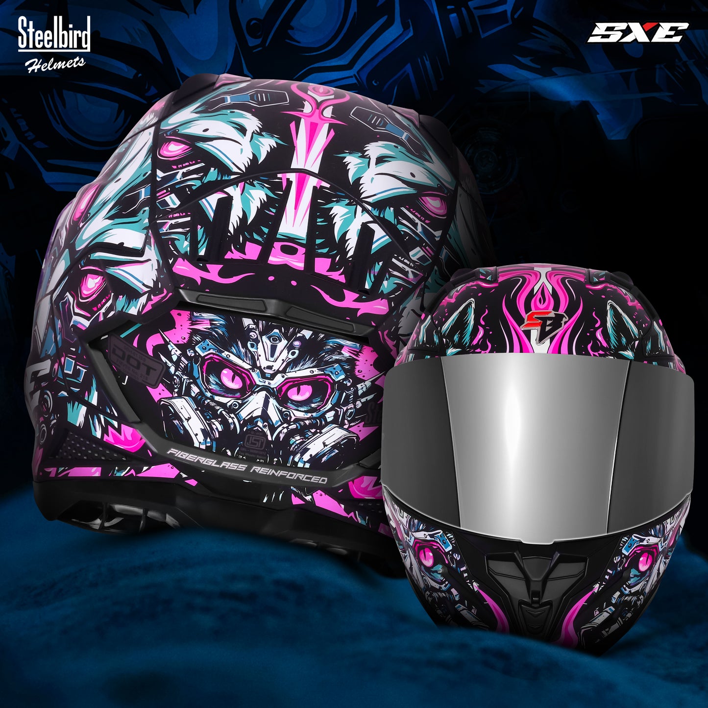 Steelbird SBH-61 SXE X1 ISI and Dot Certified Full Face Helmet for Men with Inner Silver Sunshield .Clear Visor With Extra Chrome.
