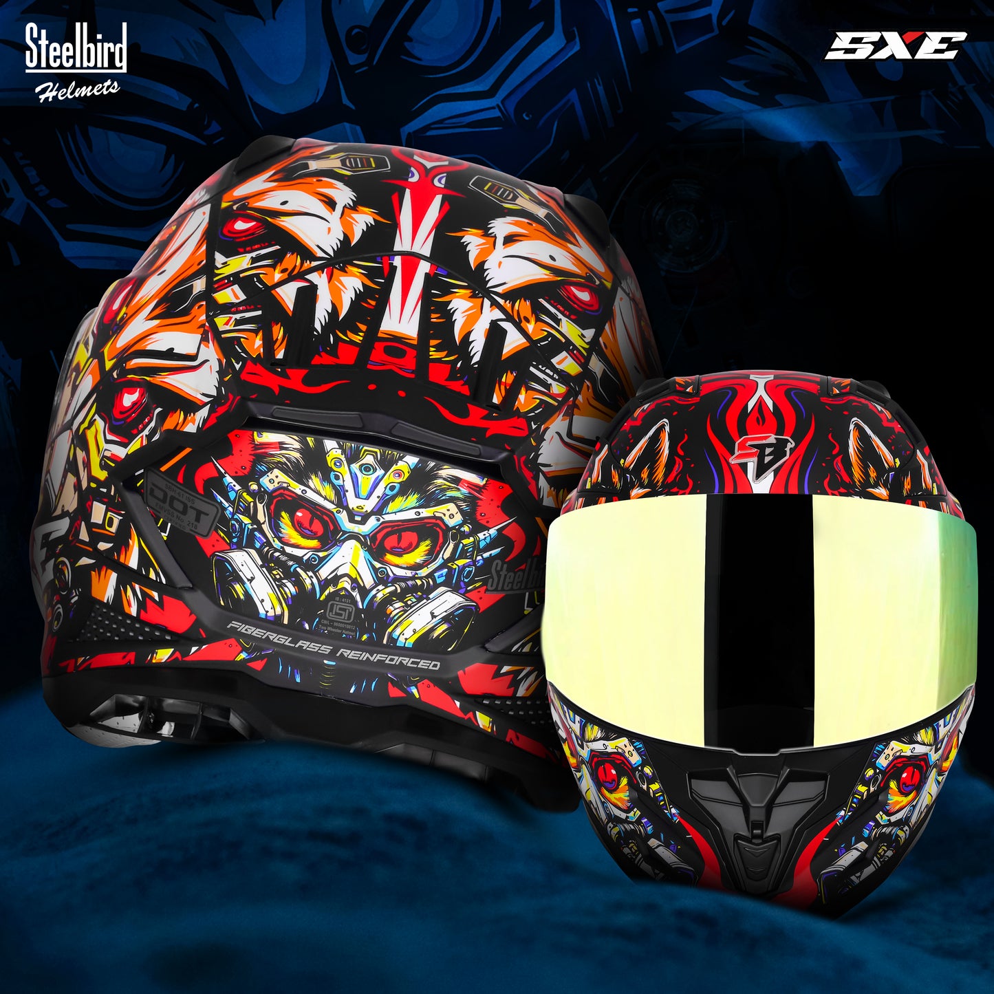 Steelbird SBH-61 SXE X1 ISI and Dot Certified Full Face Helmet for Men with Inner Silver Sunshield .
