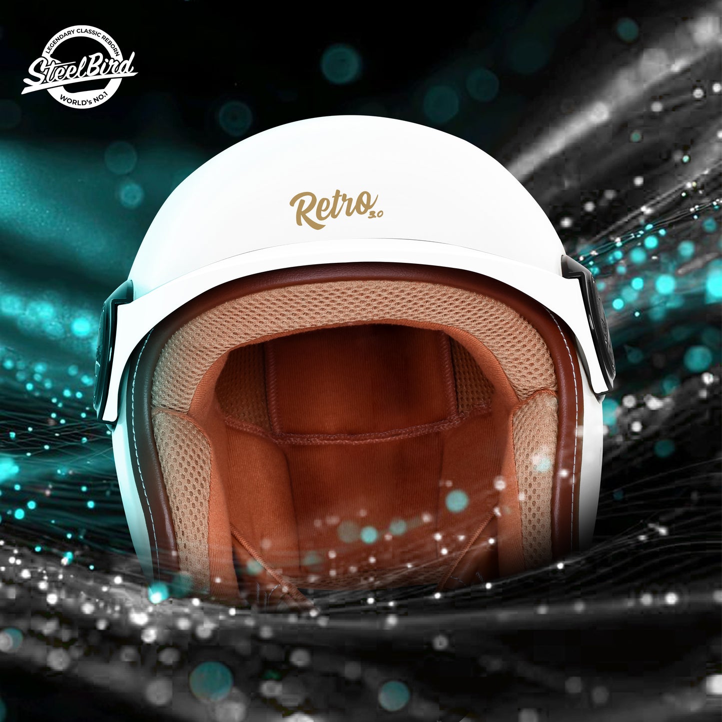 Steelbird SBH 65 Retro 3.0 DOT and ISI Certified Open Face Helmet for Men and Women . (Glossy White)