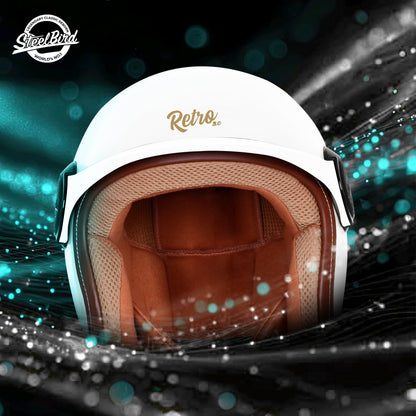 Steelbird SBH 65 Retro 3.0 DOT and ISI Certified Open Face Helmet for Men and Women . (Glossy White)