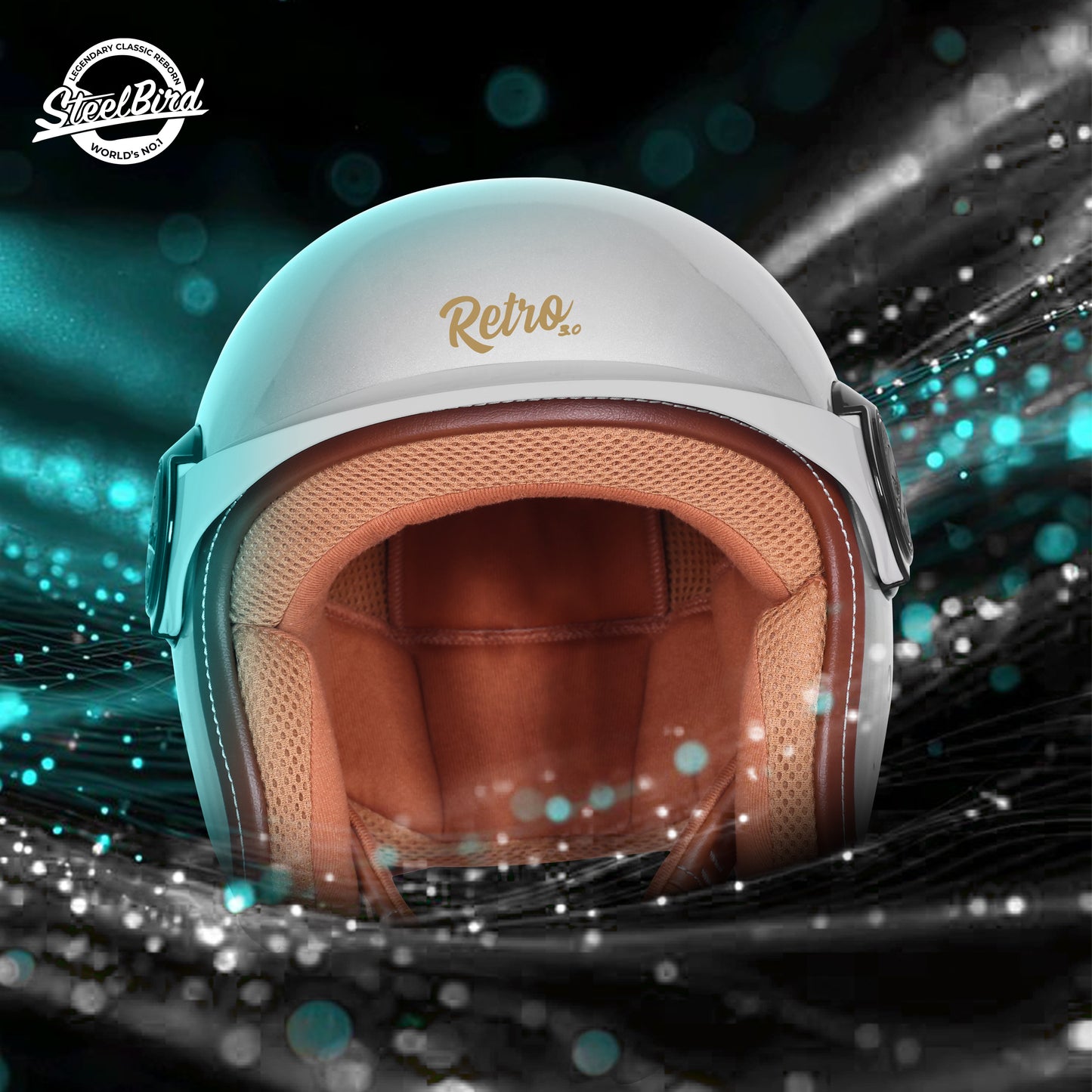 Steelbird SBH 65 Retro 3.0 DOT and ISI Certified Open Face Helmet for Men and Women . (Glossy Silver)