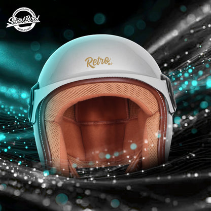 Steelbird SBH 65 Retro 3.0 DOT and ISI Certified Open Face Helmet for Men and Women . (Glossy Silver)